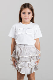 Elisabetta Franchi Bambina T-shirt con Ricamo Doppia C e Strass EFTS270CJE018.0004