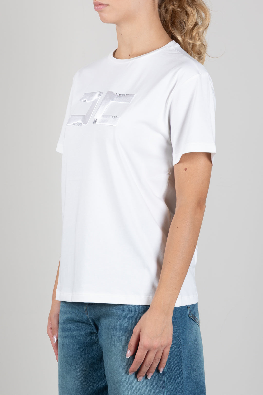 Elisabetta Franchi Bambina T-shirt con Ricamo Doppia C e Strass EFTS270CJE018.0004