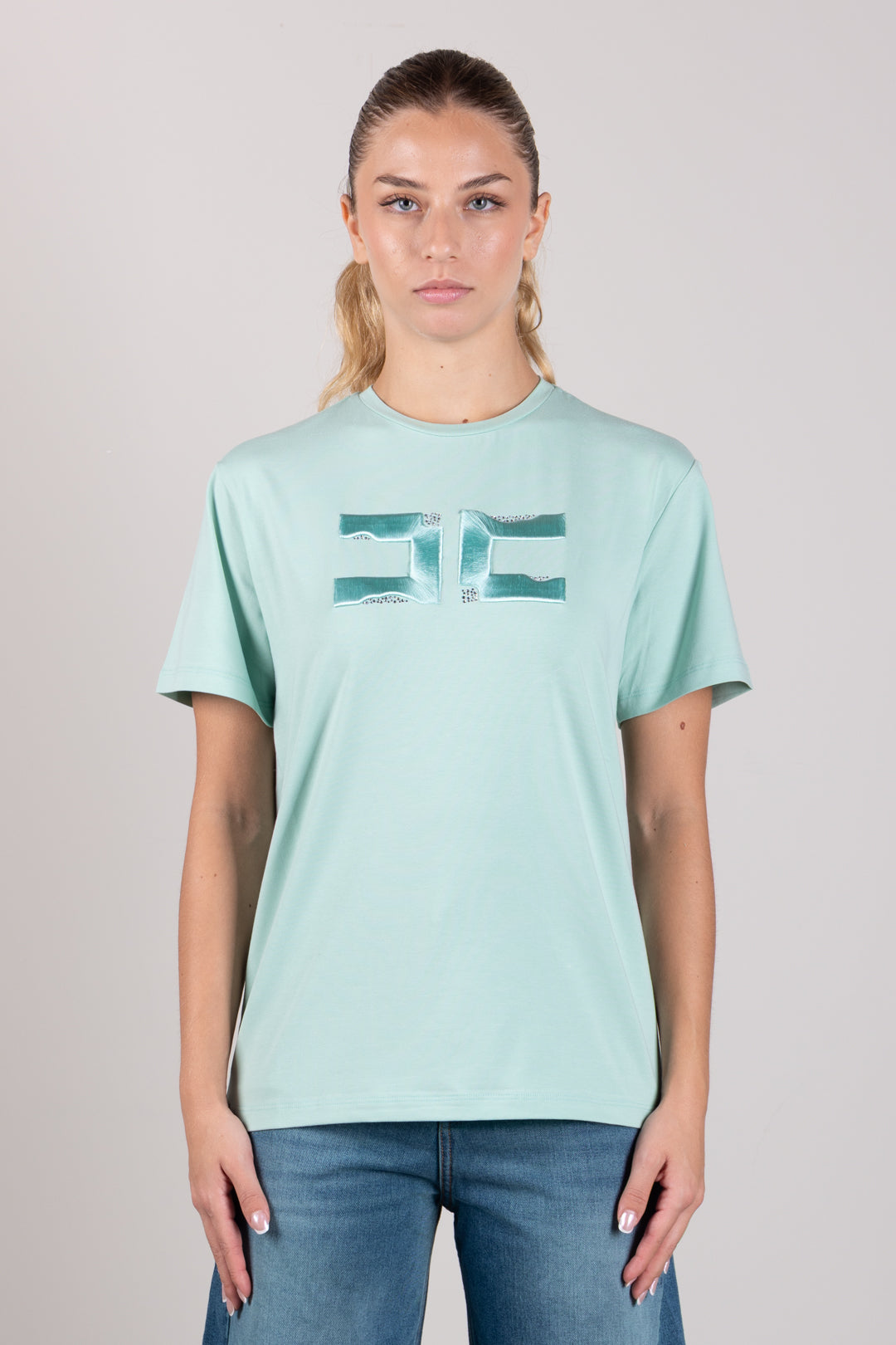 Elisabetta Franchi Bambina T-shirt con Ricamo Doppia C e Strass EFTS270CJE018.1069