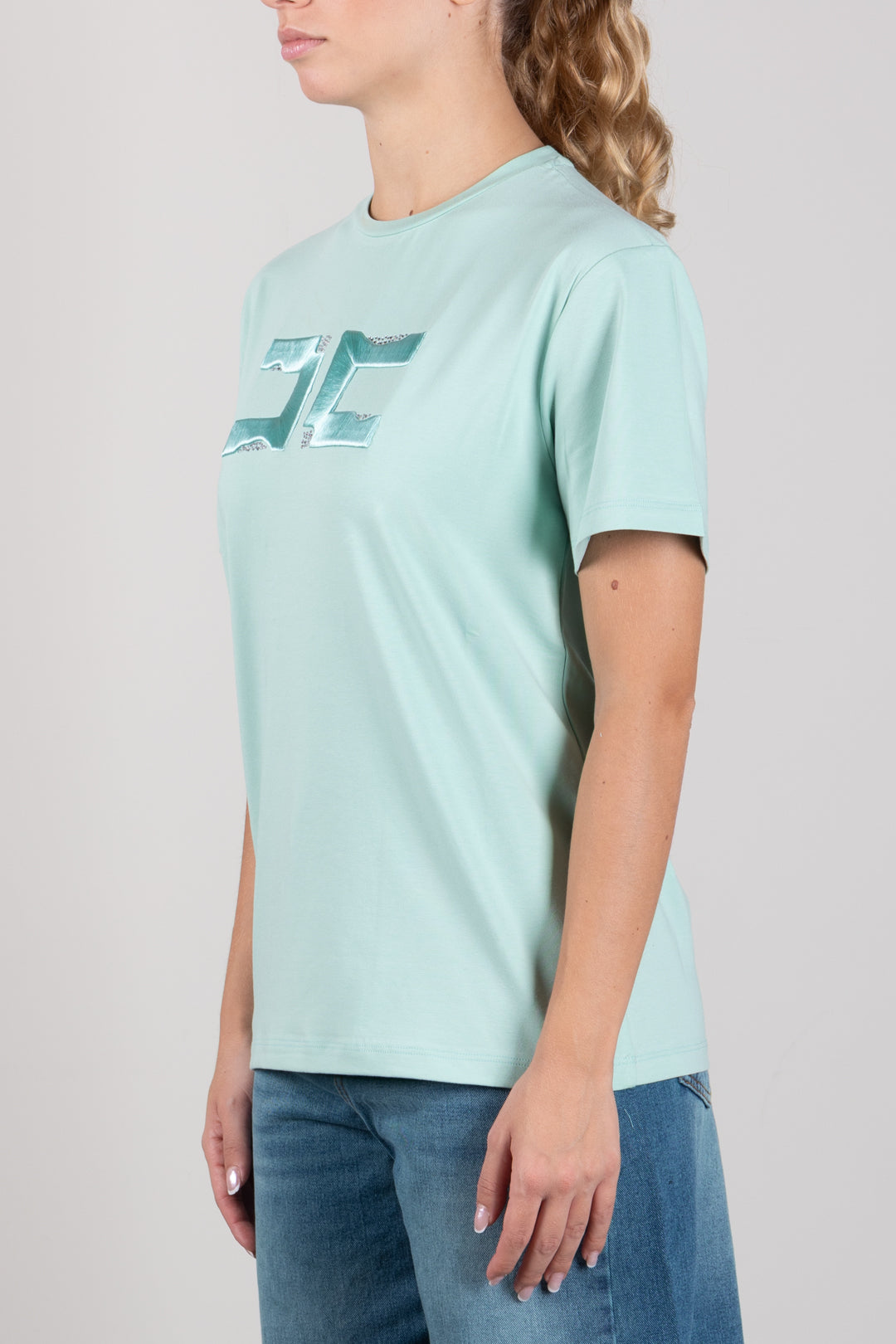 Elisabetta Franchi Bambina T-shirt con Ricamo Doppia C e Strass EFTS270CJE018.1069
