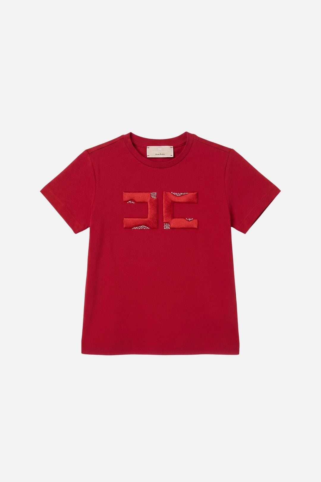 Elisabetta Franchi Bambina T-shirt con Ricamo Doppia C e Strass EFTS270CJE018.3028