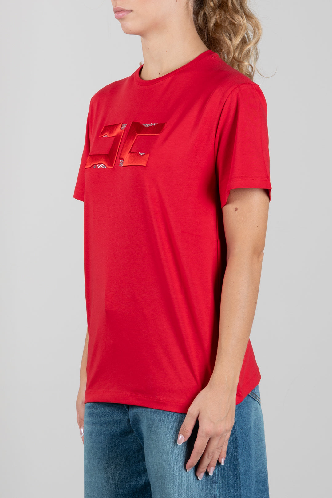 Elisabetta Franchi Bambina T-shirt con Ricamo Doppia C e Strass EFTS270CJE018.3028