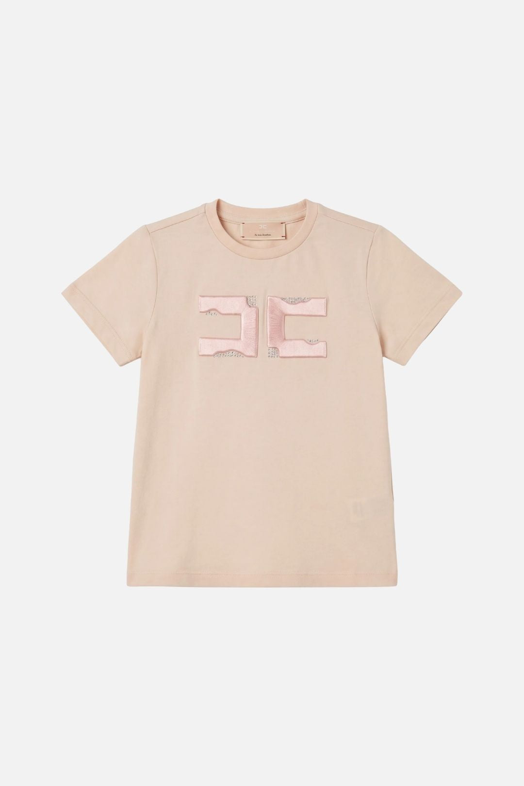 Elisabetta Franchi Bambina T-shirt con Ricamo Doppia C e Strass EFTS270CJE018.C063
