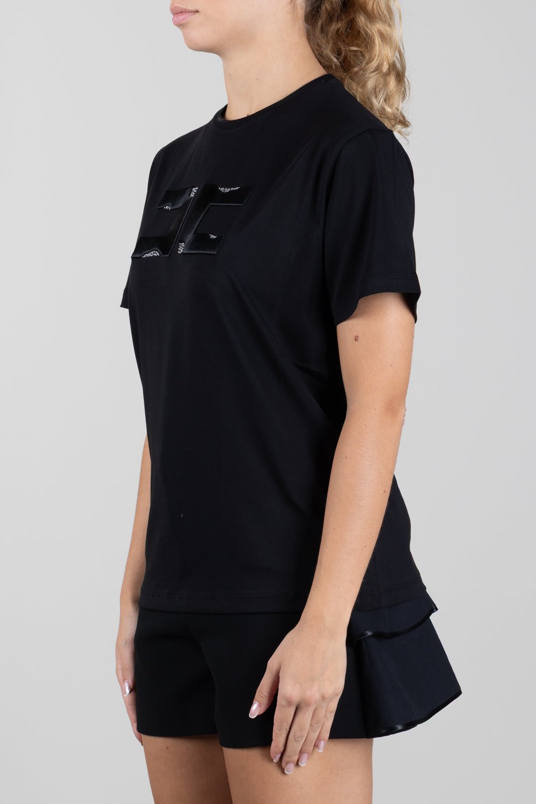 Elisabetta Franchi Bambina T-shirt con Ricamo Doppia C e Strass EFTS270CJE018.N000