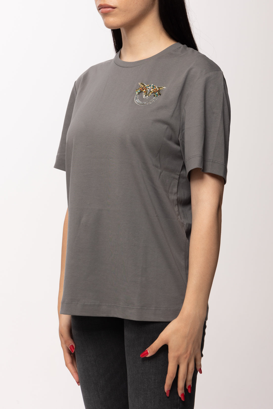 Pinko T-shirt con Ricamo Gioiello Love Birds 105526 A33F K10