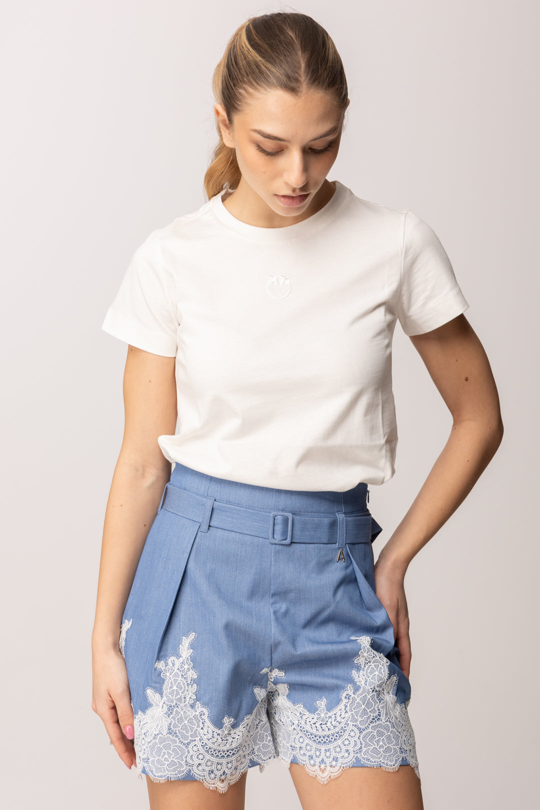 Pinko T-shirt con Ricamo Love Birds 100355 A339 Z05