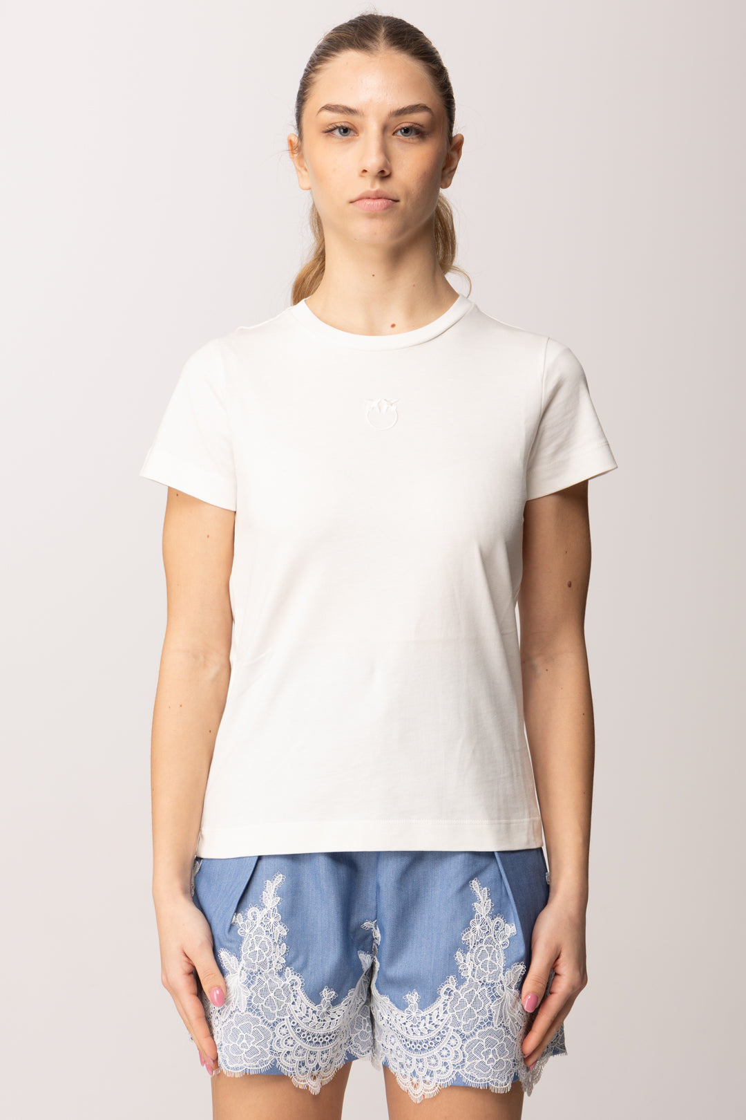 Pinko T-shirt con Ricamo Love Birds 100355 A339 Z05
