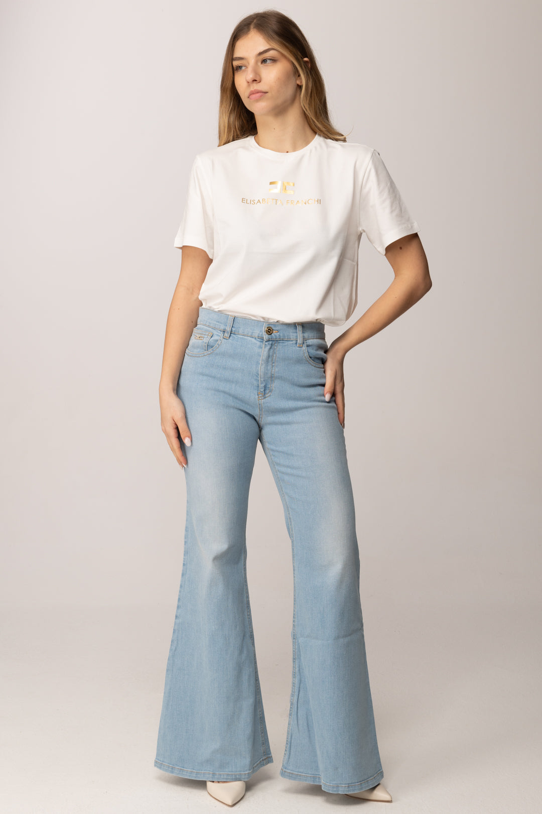 Elisabetta Franchi Bambina T-shirt con Stampa Logo e Lettering Oro EFTS2600JE006.0115