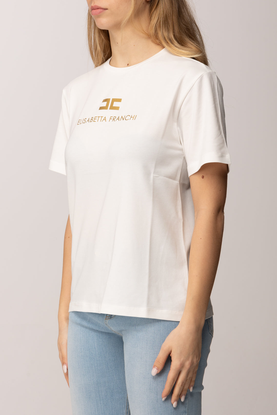 Elisabetta Franchi Bambina T-shirt con Stampa Logo e Lettering Oro EFTS2600JE006.0115