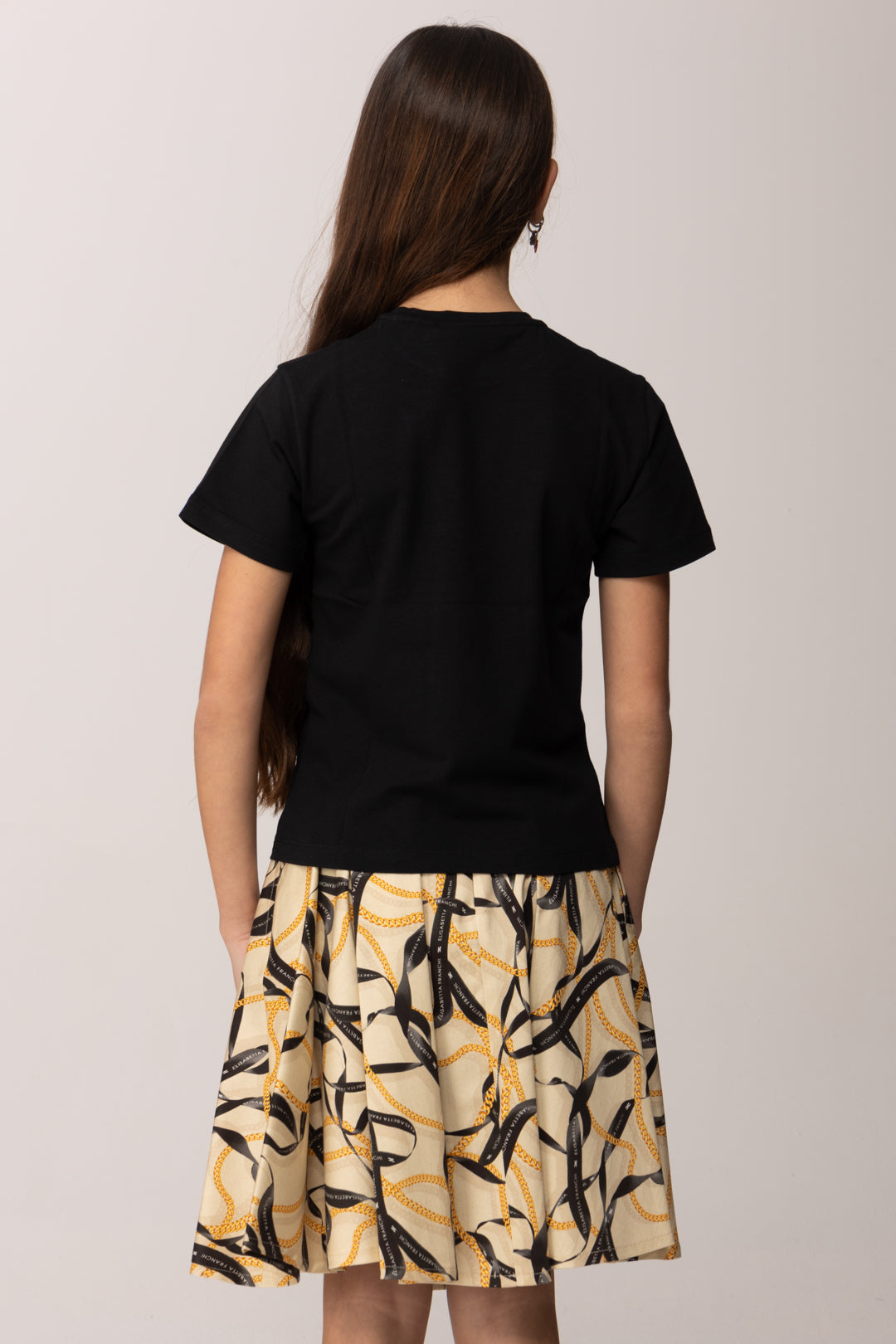 Elisabetta Franchi Bambina T-shirt con Stampa Logo e Lettering Oro EFTS2600JE006.N005
