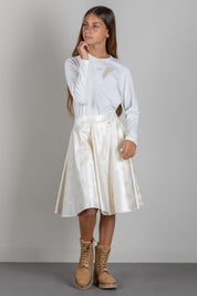 Elisabetta Franchi Bambina T-shirt Condettaglio  Ricamo Piuma Dorata EFTS2750JE006.0004