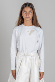 Elisabetta Franchi Bambina T-shirt Condettaglio  Ricamo Piuma Dorata EFTS2750JE006.0004