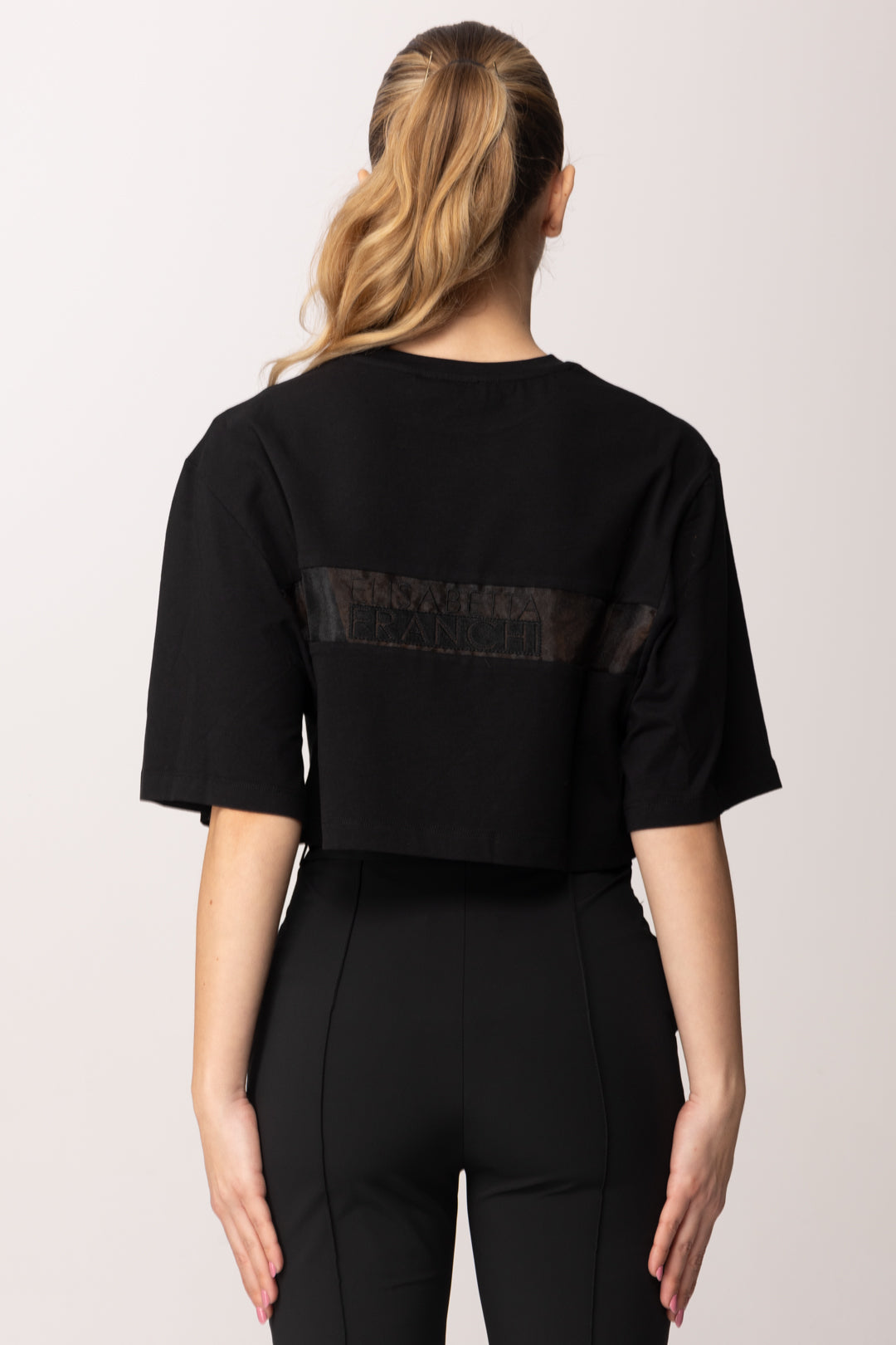 Elisabetta Franchi Bambina T-shirt Corta con Applicazione In Organza e Ricamo EFTS2540JE006.N000