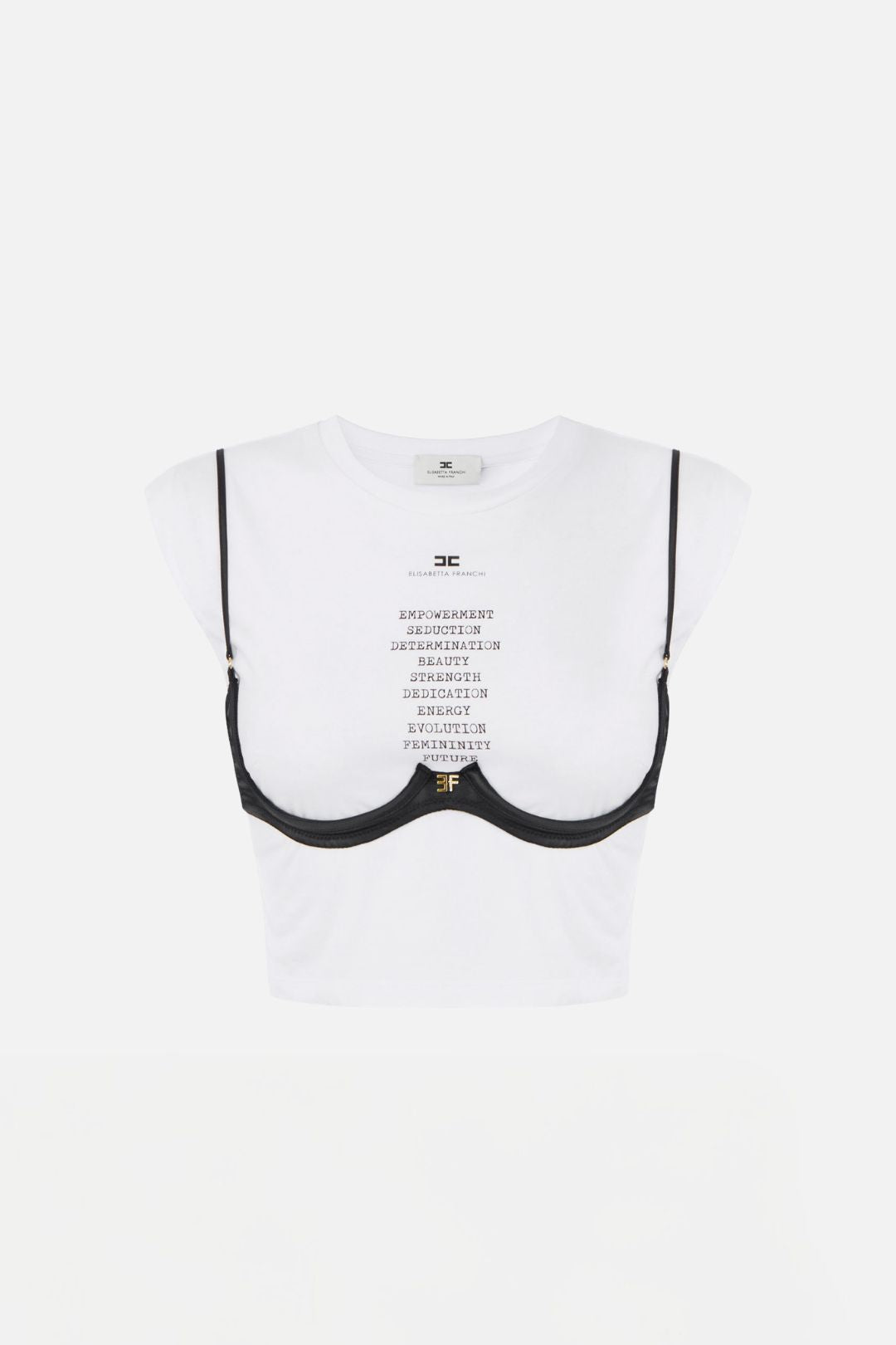 Elisabetta Franchi T-shirt Corta In Jersey con Reggiseno Decorativo MA71P66E2 GESSO
