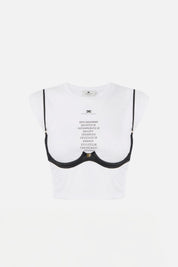 Elisabetta Franchi T-shirt Corta In Jersey con Reggiseno Decorativo MA71P66E2 GESSO