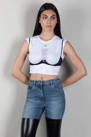 Elisabetta Franchi T-shirt Corta In Jersey con Reggiseno Decorativo MA71P66E2 GESSO