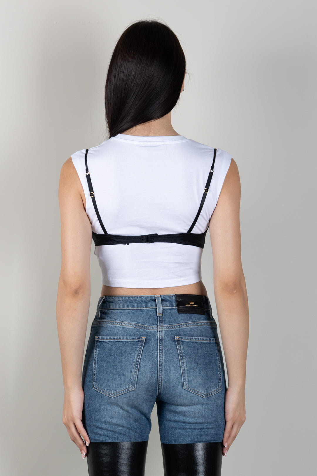 Elisabetta Franchi T-shirt Corta In Jersey con Reggiseno Decorativo MA71P66E2 GESSO