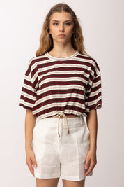 Khloe Femme T-shirt Crop a Righe 26067 BIANCO/MORO/BORDEAUX