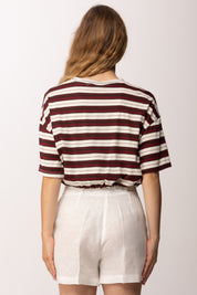 Khloe Femme T-shirt Crop a Righe 26067 BIANCO/MORO/BORDEAUX