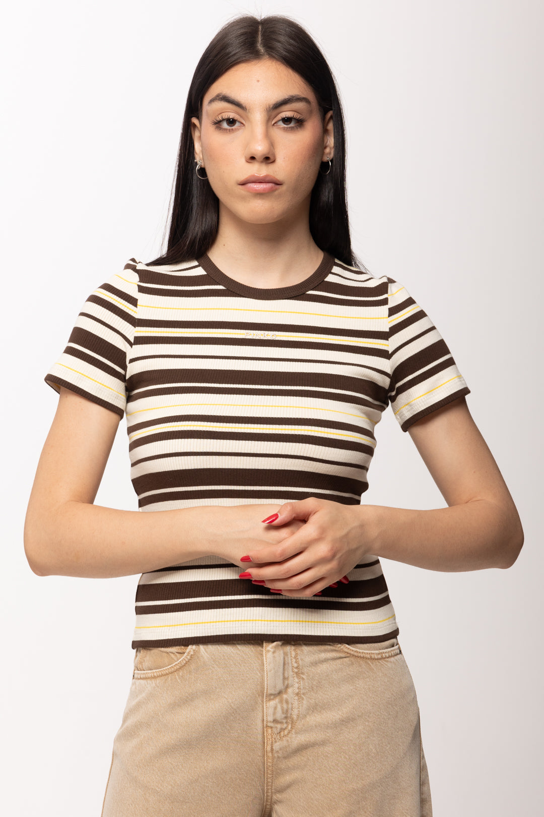 Pinko T-shirt Cropped a Righe 107308 A3H4 MGP