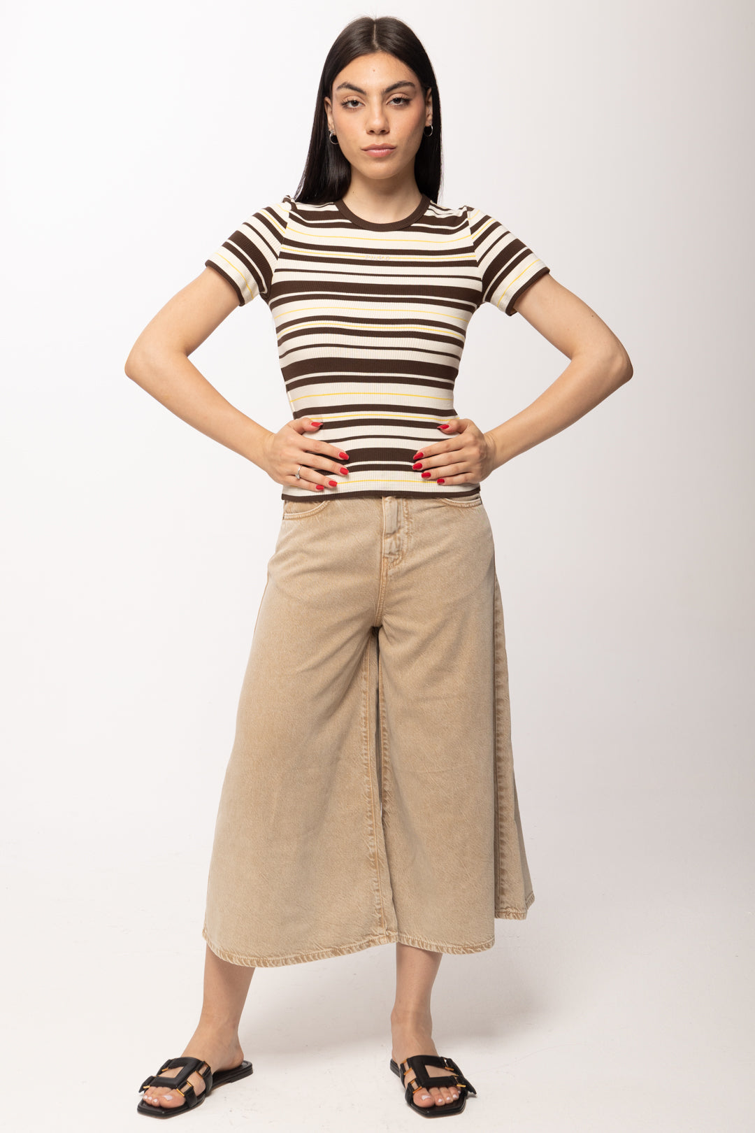 Pinko T-shirt Cropped a Righe 107308 A3H4 MGP