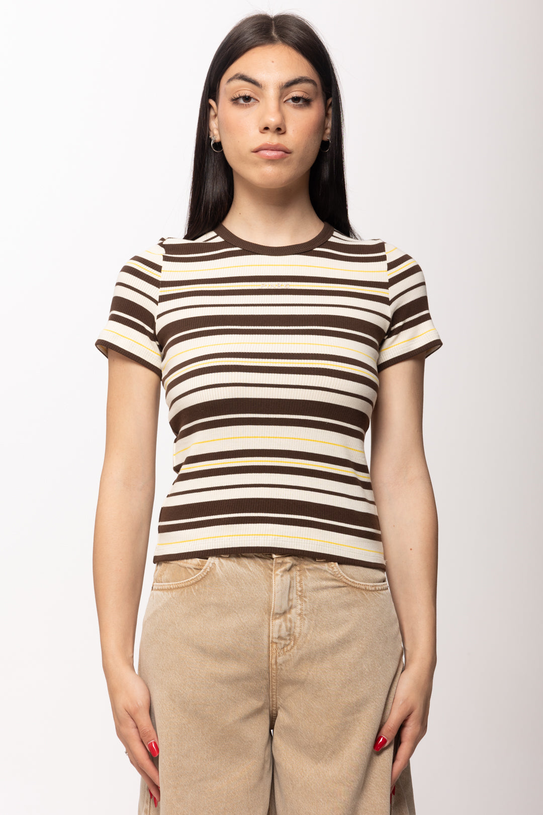 Pinko T-shirt Cropped a Righe 107308 A3H4 MGP