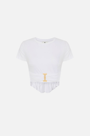 Elisabetta Franchi T-shirt Drappeggiata con Maxi Anella Gioiello MA00366E2 GESSO