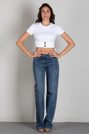Elisabetta Franchi T-shirt Drappeggiata con Maxi Anella Gioiello MA00366E2 GESSO