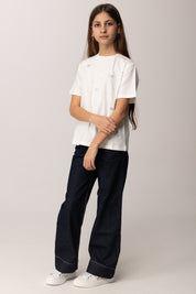 Elisabetta Franchi Bambina T-shirt Girocollo con Applicazioen Di Strass EFTS2630JE006.0135
