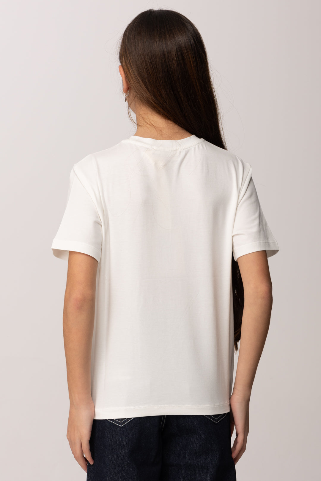 Elisabetta Franchi Bambina T-shirt Girocollo con Applicazioen Di Strass EFTS2630JE006.0135