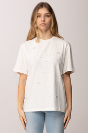Elisabetta Franchi Bambina T-shirt Girocollo con Applicazioen Di Strass EFTS2630JE006.0135
