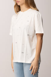 Elisabetta Franchi Bambina T-shirt Girocollo con Applicazioen Di Strass EFTS2630JE006.0135