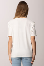 Elisabetta Franchi Bambina T-shirt Girocollo con Applicazioen Di Strass EFTS2630JE006.0135