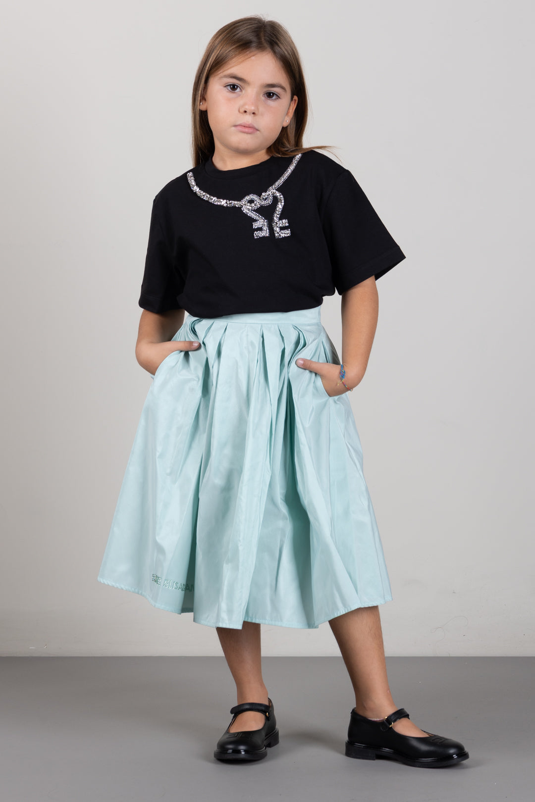 Elisabetta Franchi Bambina T-shirt Girocollo con Applicazione Di Strass EFTS264CJE018.N000
