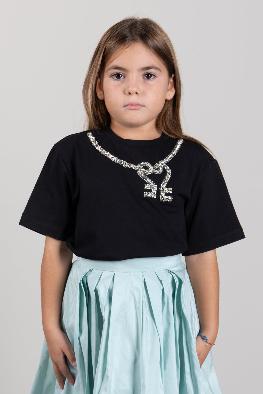 Elisabetta Franchi Bambina T-shirt Girocollo con Applicazione Di Strass EFTS264CJE018.N000