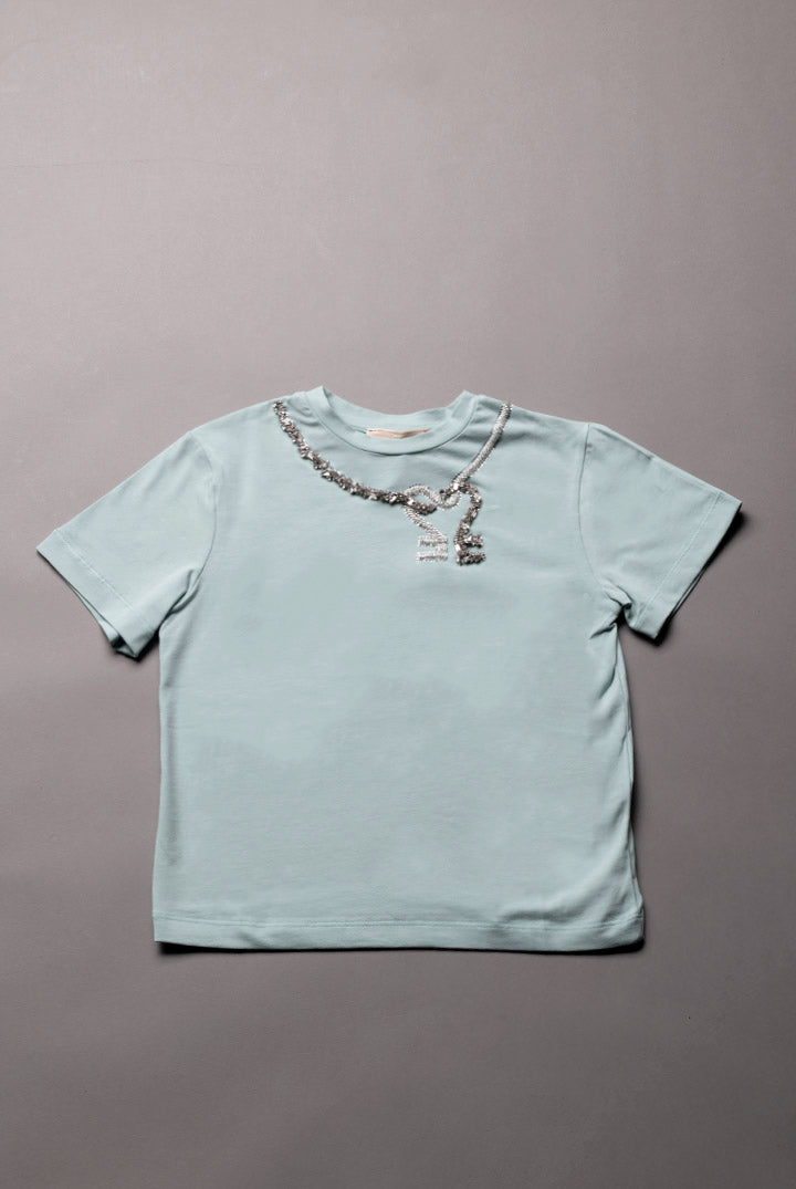Elisabetta Franchi Bambina T-shirt Girocollo con Collana Gioiello e Logo In Strass EFTS264CJE018.1069