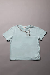 Elisabetta Franchi Bambina T-shirt Girocollo con Collana Gioiello e Logo In Strass EFTS264CJE018.1069