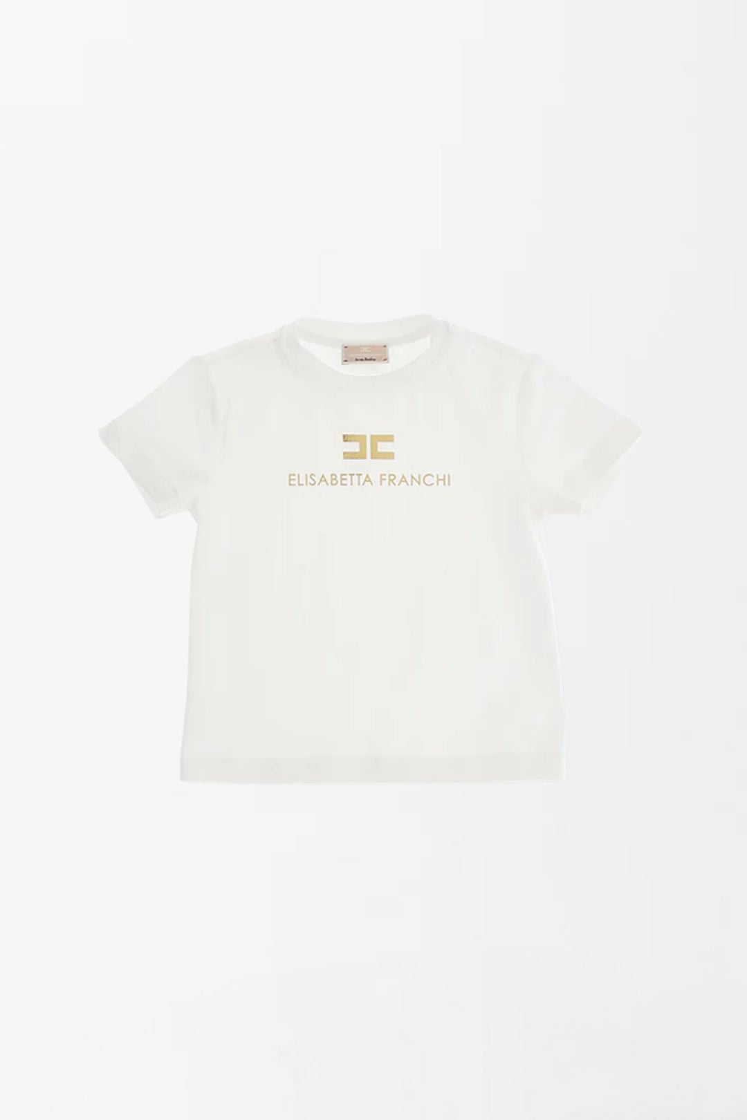 Elisabetta Franchi Bambina T-shirt Girocollo con Dettaglio Logo Oro EGTS1080JE006.0115
