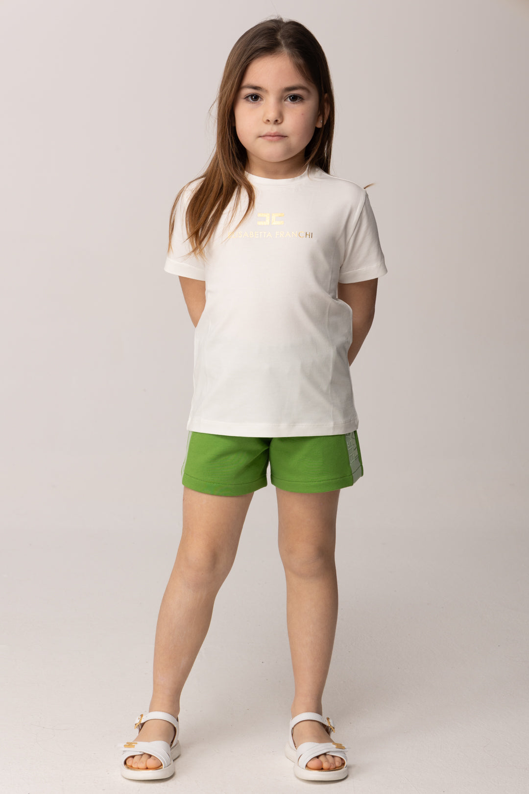 Elisabetta Franchi Bambina T-shirt Girocollo con Dettaglio Logo Oro EGTS1080JE006.0115