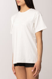 Elisabetta Franchi T-shirt Girocollo con Logo Embossed MA66P61E2 GESSO
