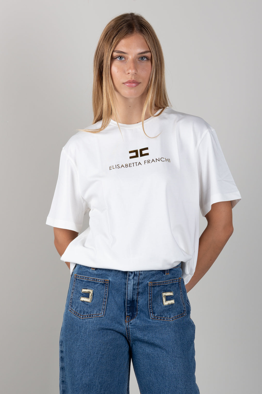 Elisabetta Franchi Bambina T-shirt Girocollo con Stampa Logo EFTS267CJE018.0045