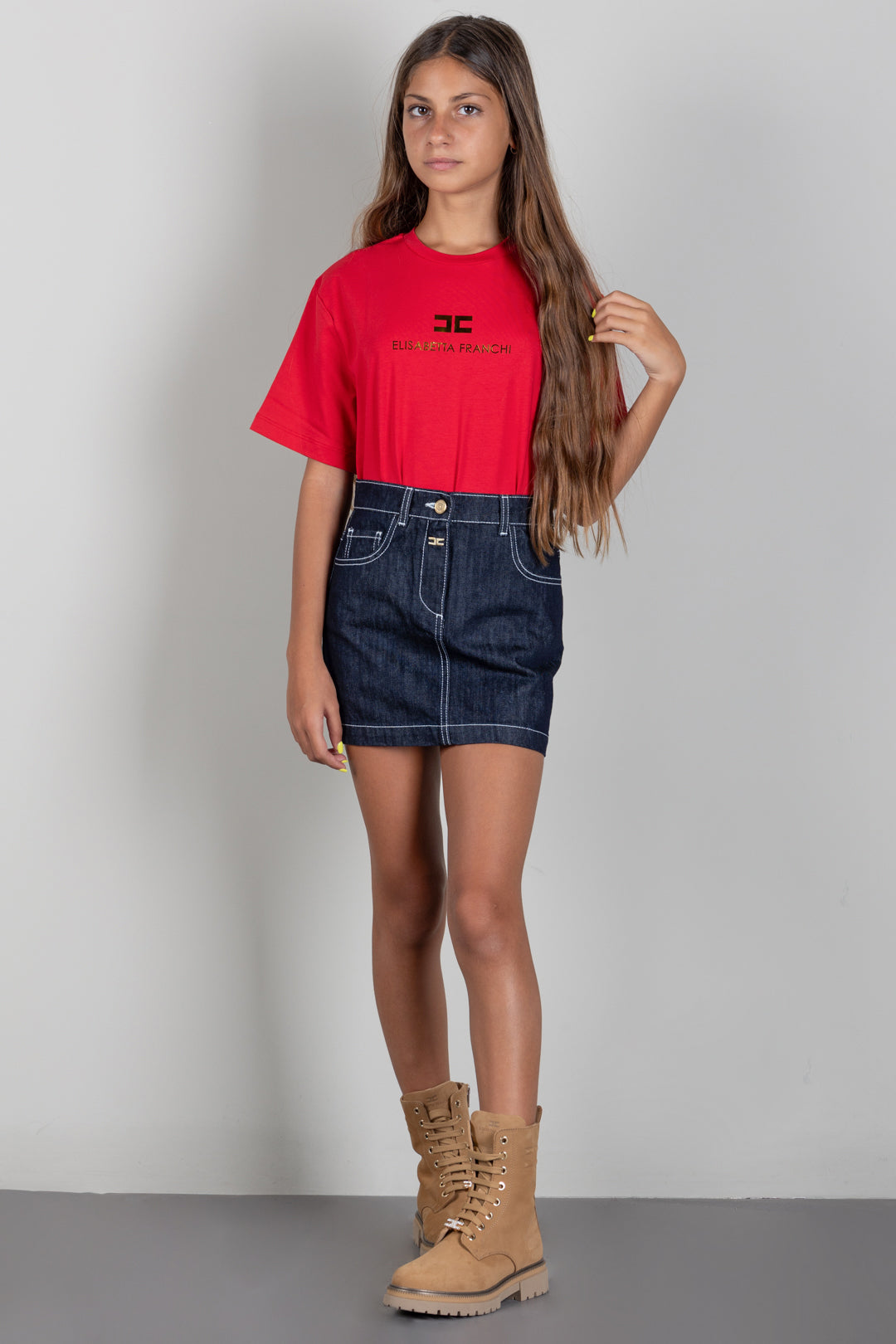 Elisabetta Franchi Bambina T-shirt Girocollo con Stampa Logo EFTS267CJE018.3328
