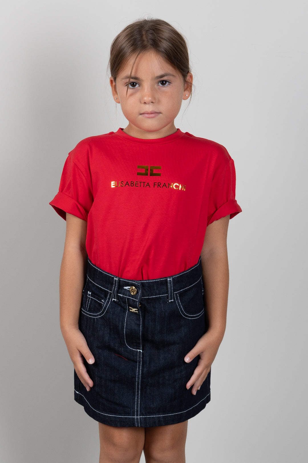 Elisabetta Franchi Bambina T-shirt Girocollo con Stampa Logo EFTS267CJE018.3328