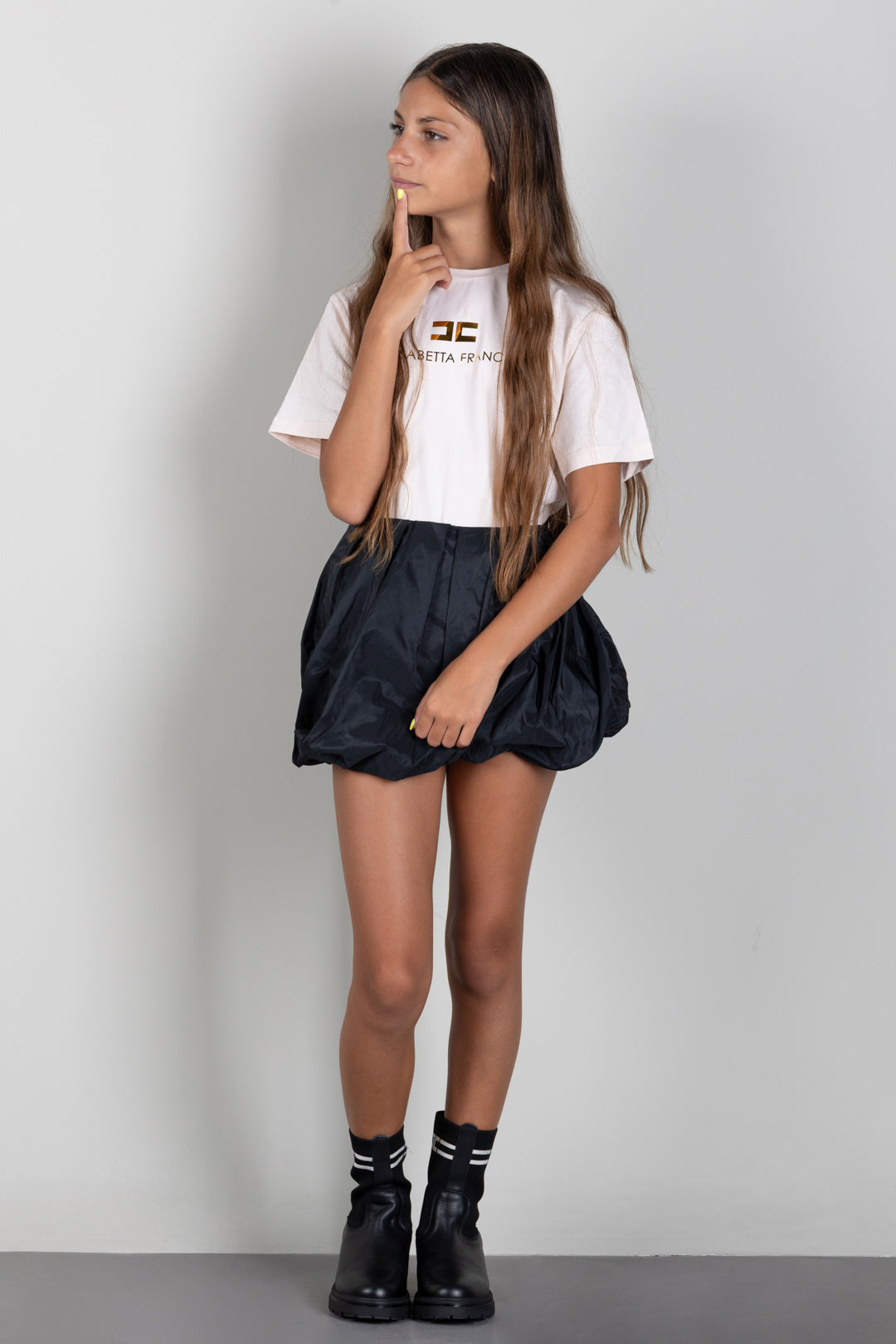 Elisabetta Franchi Bambina T-shirt Girocollo con Stampa Logo EFTS267CJE018.C163