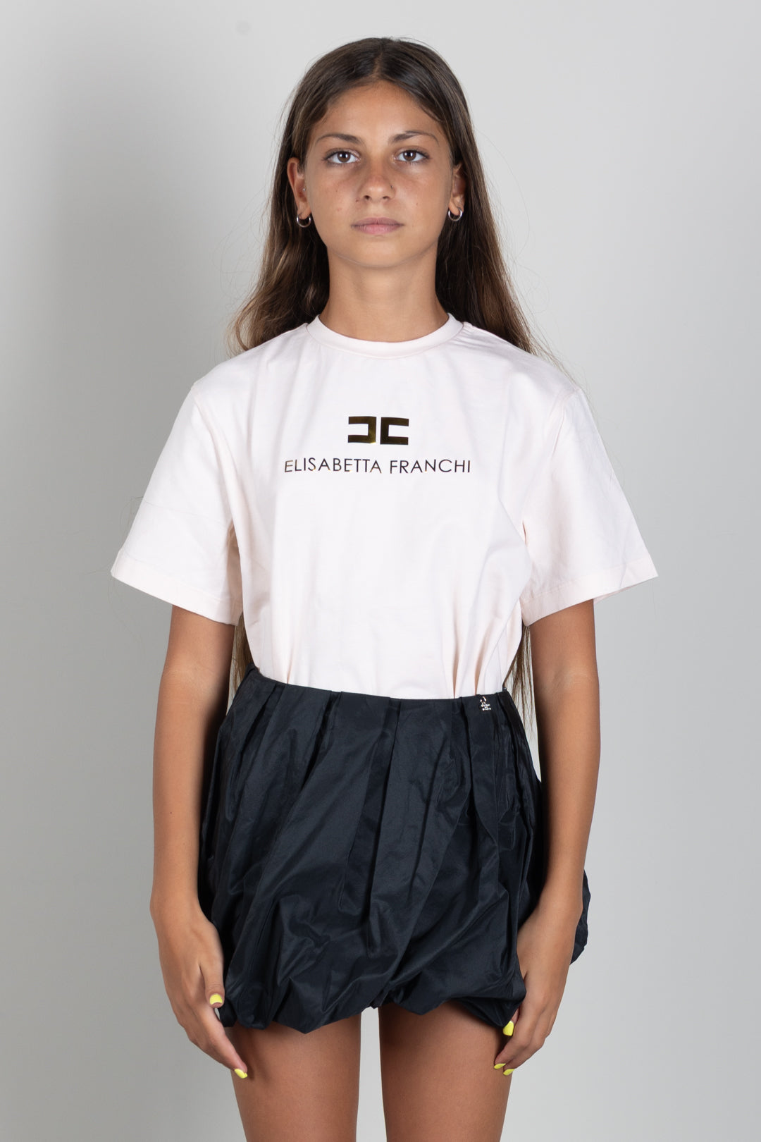 Elisabetta Franchi Bambina T-shirt Girocollo con Stampa Logo EFTS267CJE018.C163