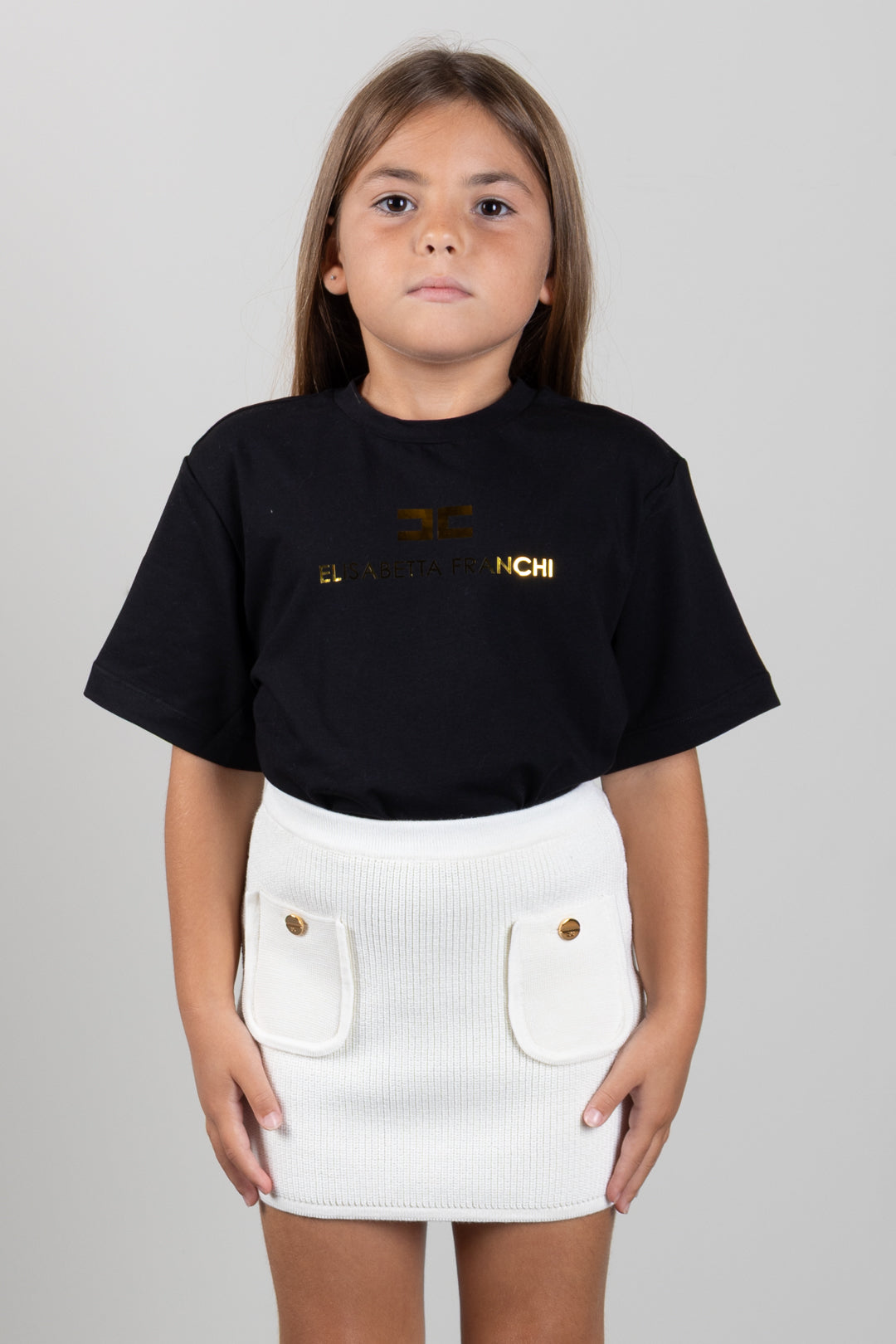 Elisabetta Franchi Bambina T-shirt Girocollo con Stampa Logo EFTS267CJE018.N005