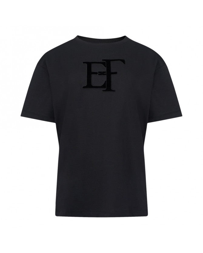 Elisabetta Franchi T-shirt In Cotone con Logo In Rilievo MA01P66E2 NERO