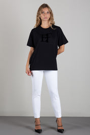 Elisabetta Franchi T-shirt In Cotone con Logo In Rilievo MA01P66E2 NERO