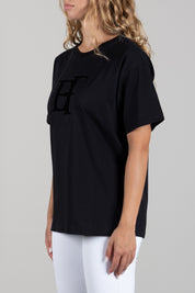 Elisabetta Franchi T-shirt In Cotone con Logo In Rilievo MA01P66E2 NERO