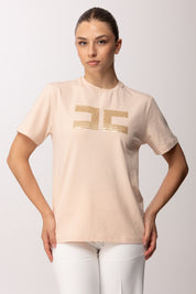 Elisabetta Franchi Bambina T-shirt In Cotone con Logo Paillettes EFTS2590JE006.C125